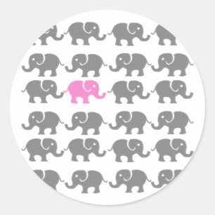 Roze en grijze olifantenkunst ronde sticker