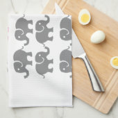 Roze en grijze olifantenkunst theedoek (Quarter Fold)