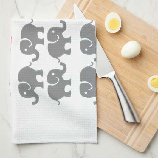 Roze en grijze olifantenkunst theedoek (Quarter Fold)