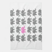 Roze en grijze olifantenkunst theedoek (Verticaal)