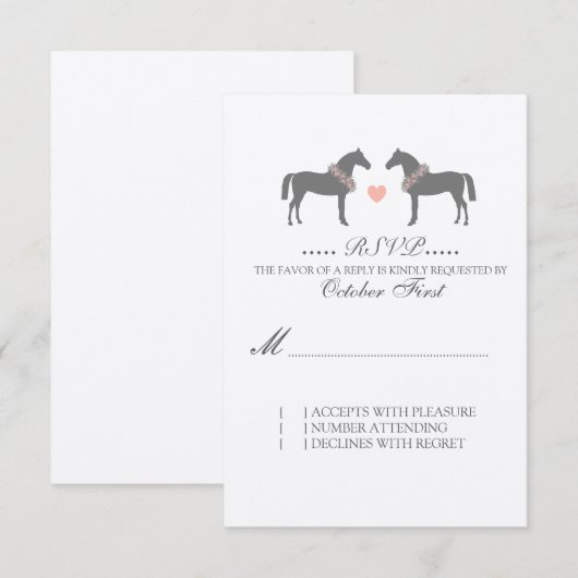 Roze en grijze paarden Wedding RSVP (Voorkant / Achterkant)