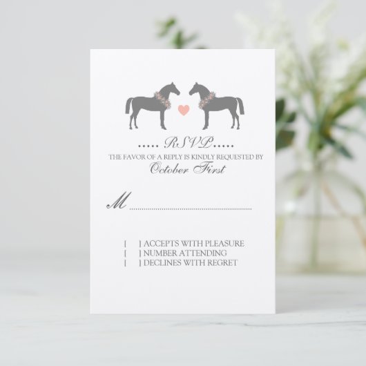 Roze en grijze paarden Wedding RSVP (Staand voorkant)
