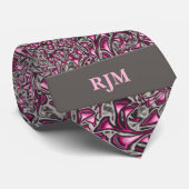 Roze en Grijze Paisley met Monogram voor Hem Stropdas (Opgerold)