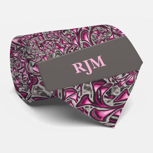Roze en Grijze Paisley met Monogram voor Hem Stropdas (Opgerold)