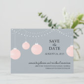 Roze en grijze papieren lantaarns bruiloft sparen  save the date (Staand voorkant)