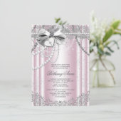 Roze en grijze parel eerste communie kaart (Staand voorkant)