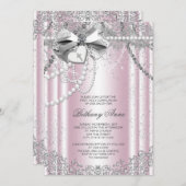 Roze en grijze parel eerste communie kaart (Voorkant / Achterkant)