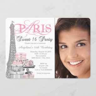 Roze en grijze Paris Sweet 16 verjaardagsfeestje Kaart