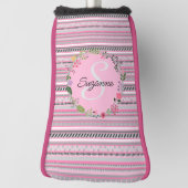 Roze en grijze patroonstrips, bloemen, aangepast golfheadcover (Draai 90)