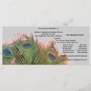 Roze en Grijze Pauw Wedding Programma Programmakaart