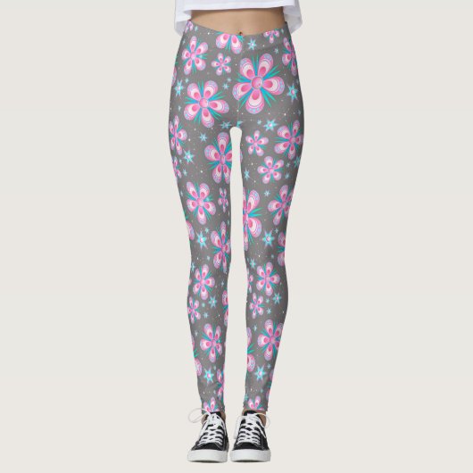 Roze en grijze platte Leggings (Voorkant)