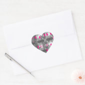 Roze en grijze Pointillist hart sticker (Envelop)