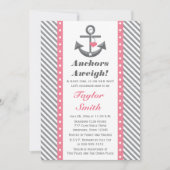 Roze en grijze poka Anchor Nautical Baby shower Kaart (Voorkant)