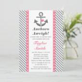 Roze en grijze poka Anchor Nautical Baby shower Kaart (Staand voorkant)
