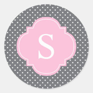 Roze en grijze poka Dots Patter Ronde Sticker