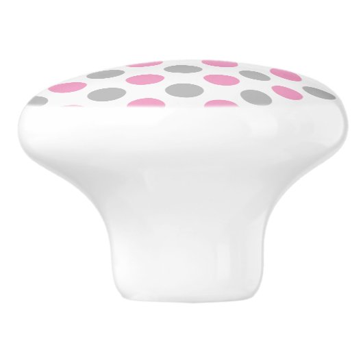Roze en grijze poka-puntpatroon keramische knop (Zijkant)