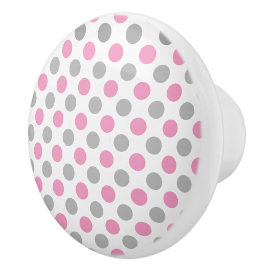 Roze en grijze poka-puntpatroon keramische knop (Rechts)