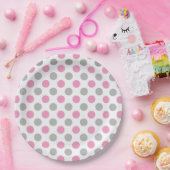 Roze en grijze poka-puntpatroon papieren bordje (Feest)