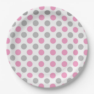 Roze en grijze poka-puntpatroon papieren bordje