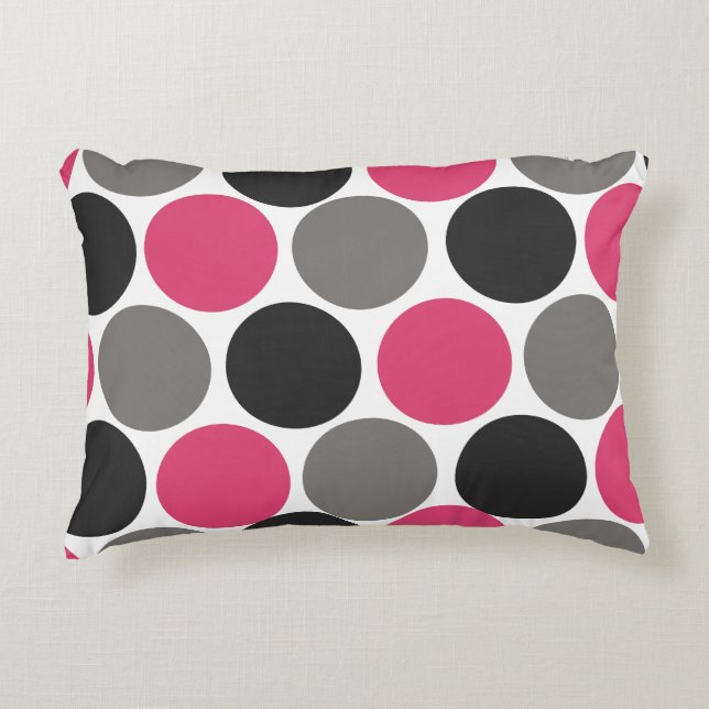 Roze en grijze pokadot accent kussen (Voorkant)