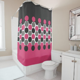 Roze en grijze Polika Dot Douchegordijn