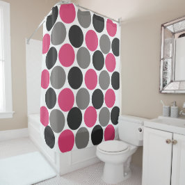 Roze en grijze Polika Dot Douchegordijn