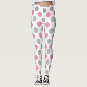 Roze en grijze polka-punten leggings