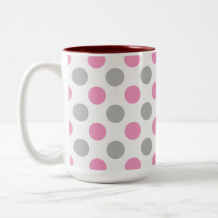 Roze en grijze polka-punten tweekleurige koffiemok