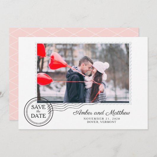 Roze en grijze post Sla de datum op Save The Date (Voorkant / Achterkant)