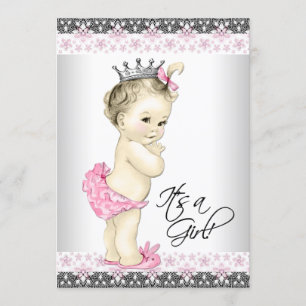  roze en grijze prinses Baby Girl Shower Kaart