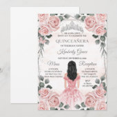 Roze en grijze prinses Quinceanera verjaardag Kaart (Voorkant / Achterkant)