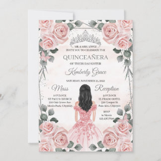 Roze en grijze prinses Quinceanera verjaardag Kaart