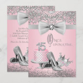 Roze en grijze Quinceanera Kaart (Voorkant / Achterkant)