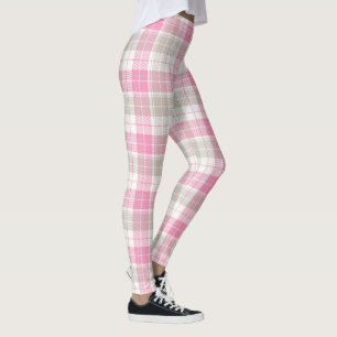 Roze en Grijze Retro Plaid Art Leggings