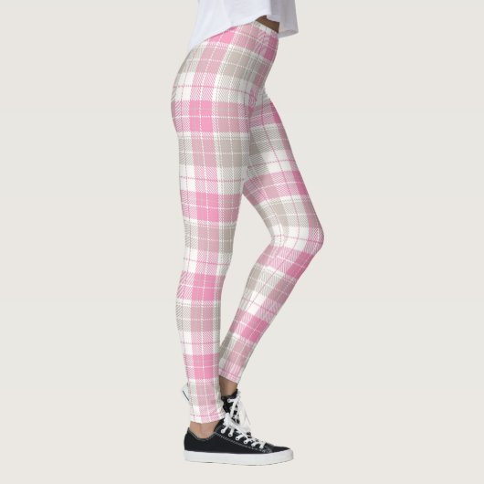 Roze en Grijze Retro Plaid Art Leggings (Rechts)