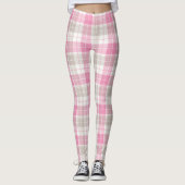 Roze en Grijze Retro Plaid Art Leggings (Voorkant)