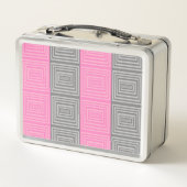 Roze en grijze Retro Style Metal Lunchbox (Achterkant)