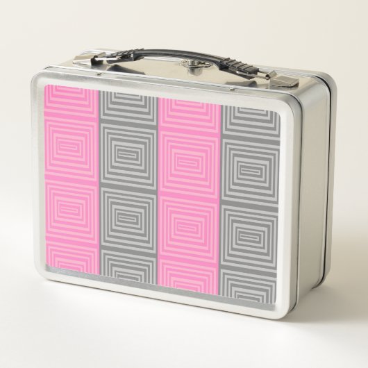 Roze en grijze Retro Style Metal Lunchbox (Achterkant)