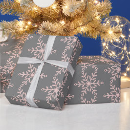 Roze en grijze sneeuwvlokken Vakantiepapier Cadeaupapier