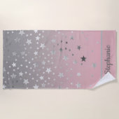 Roze en grijze sterren ombre stijlvolle afbeelding strandlaken (Voorkant)