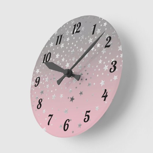Roze en grijze sterren stijlvolle moderne afbeeldi ronde klok (Hoek)
