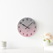 Roze en grijze sterren stijlvolle moderne afbeeldi ronde klok (Huis)