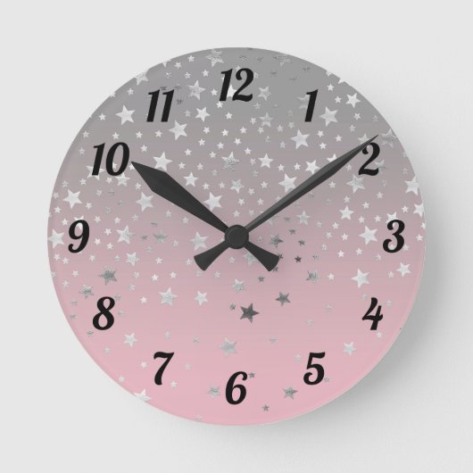 Roze en grijze sterren stijlvolle moderne afbeeldi ronde klok (Voorkant)
