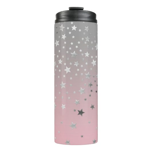 Roze en grijze sterren stijlvolle moderne afbeeldi thermosbeker (Voorkant)