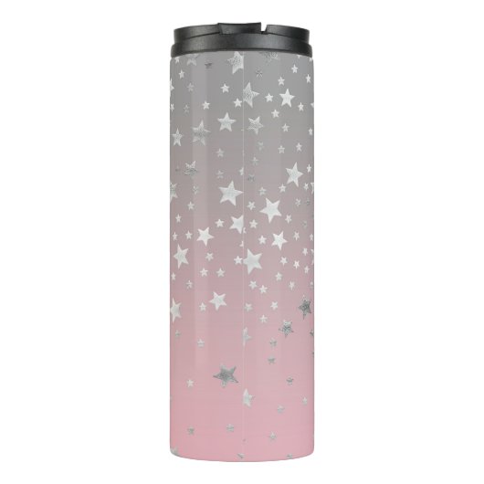 Roze en grijze sterren stijlvolle moderne afbeeldi thermosbeker (Achterkant)