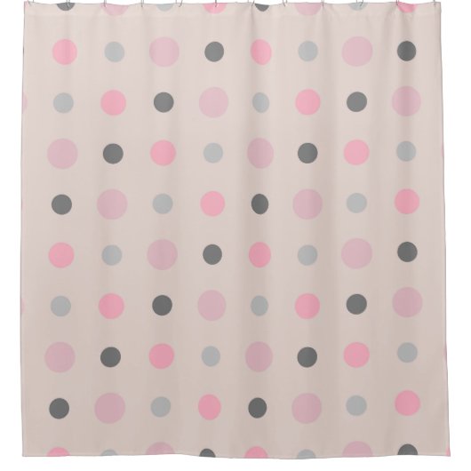 Roze en grijze Stippen Douchegordijn (Voorkant)