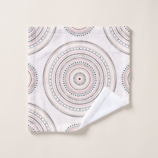 Roze en grijze stippen en lijnen Doodles Mandala Bad Handdoek (Wasdoekje)