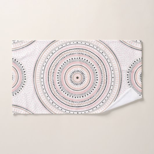 Roze en grijze stippen en lijnen Doodles Mandala Bad Handdoek (Handdoek)