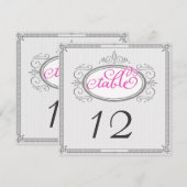 Roze en Grijze Streep Retro Tafelnummers (Voorkant / Achterkant)