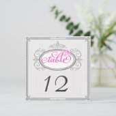 Roze en Grijze Streep Retro Tafelnummers (Staand voorkant)